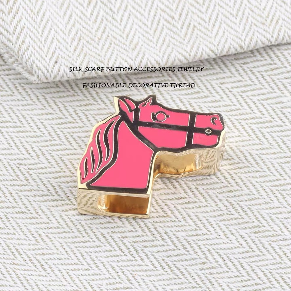 Luxury Designer Pink Horse Head Twilly Scarf Ring - Picture 4 of 5
